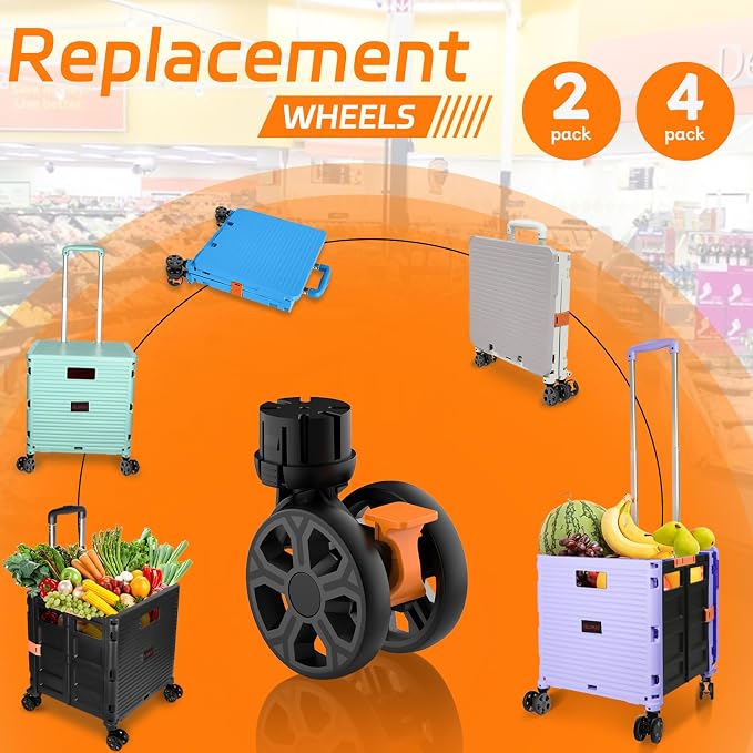 Foldable Utility Cart Collapsible Portable Crate Rolling Carts with Wheels Tote Basket with Magnetic Lid Telescopic Cover Wear-Resistant 360°Rotate Wheel Noiseless for Shopping Storage Office Use