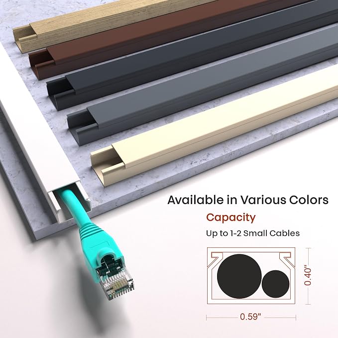 EVZA 157in Cord Hider for 1-2 Wire, Self Adhesive One-Cord Channel Cable Concealer, Paintable Cable Covers for TV Cords on Wall, Cable Raceway Kit for Extension Cord, Ethernet Cables, Speaker Wires