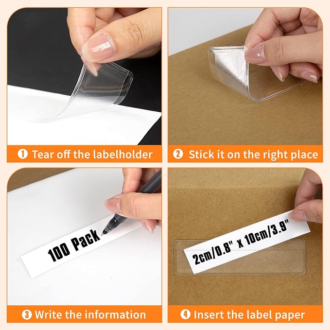 Meetory 100 Pcs Self Adhesive Label Holders Shelf Tag with Blank Index Cards; 4.3" x 1.2" Labels for Storage Bins Index Card Pockets for Supermarket Bookshelf Mailbox Business Kitchen