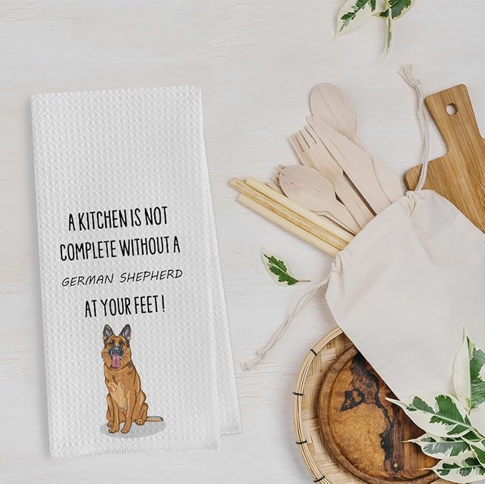 German Shepherd Dish Towels - Funny German Shepherd Decorative Waffle Weave Kitchen Towels, Hand Towel, Tea Towel (16×24 Inches)