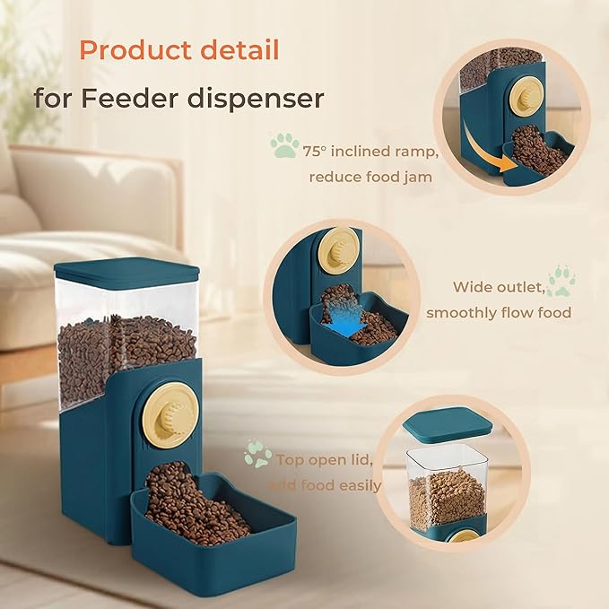Auto Gravity Food Dispenser for Cage Hanging, 41OZ Capacity Hanging Automatic Pet Cage Feeder, Food Bowl for Cats Dogs Rabbit Ferret Chinchilla Bird Hedgehog Guinea Pig (Dark Blue)