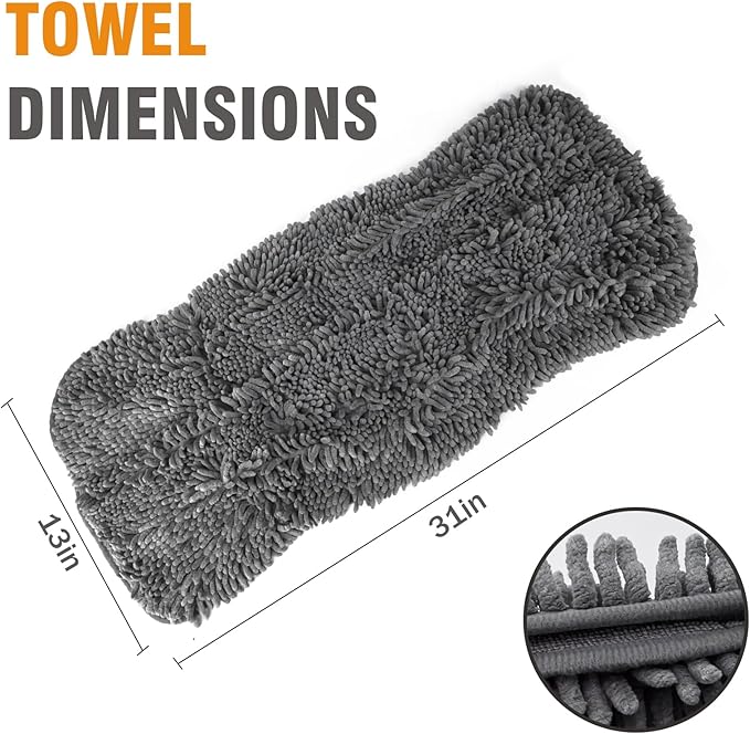 Puomue Microfiber Dog Towels for Drying Dogs, Super Absorbent, Soft and Quick Drying Pet Grooming Towel, 31Inch X 13Inch, Perfect Pets' Shower & Bath Supplies for Dog and Cat, Machine Washable, Grey