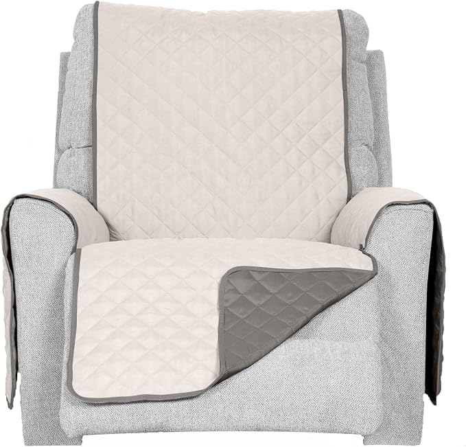 Furhaven Water-Resistant & Reversible Recliner Chair Cover Protector w/ Side Pockets for Dogs, Cats, & Children - Two-Tone Pinsonic Quilted Living Room Furniture Cover - Gray/Mist, Recliner