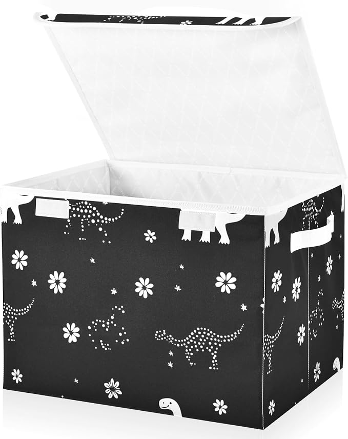 Black Dinosaurs Storage Bin Organizers And Storage With Lid Handle for Blanket Closet