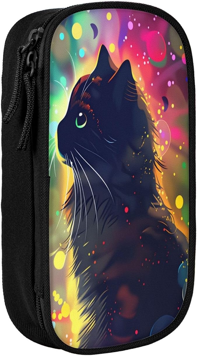 Lovely Cat Pencil Pouch, Oxford Cloth Pen Case With Double Zipper Compartments, Portable Stationery Organizer For Office Supplies, Travel Accessories Makeup Items