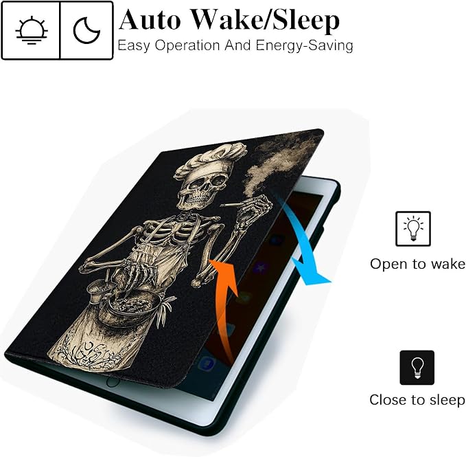for Microsoft Surface Go 4/3/2/1-10.5" 2021 Tablet Case,Auto Wake/Sleep,Adjustable Stand Protective Cover - Skeleton Chef