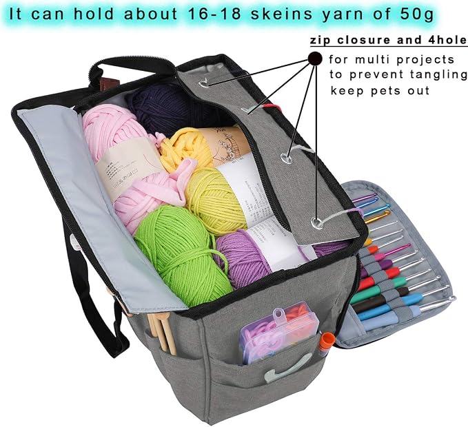 Yarn Knitting Storage Tote-Large Capacity Crochet Organizer Portable Travel Bag With Shoulder Strap Crochet Hooks Case for Unfinished Bulk Project
