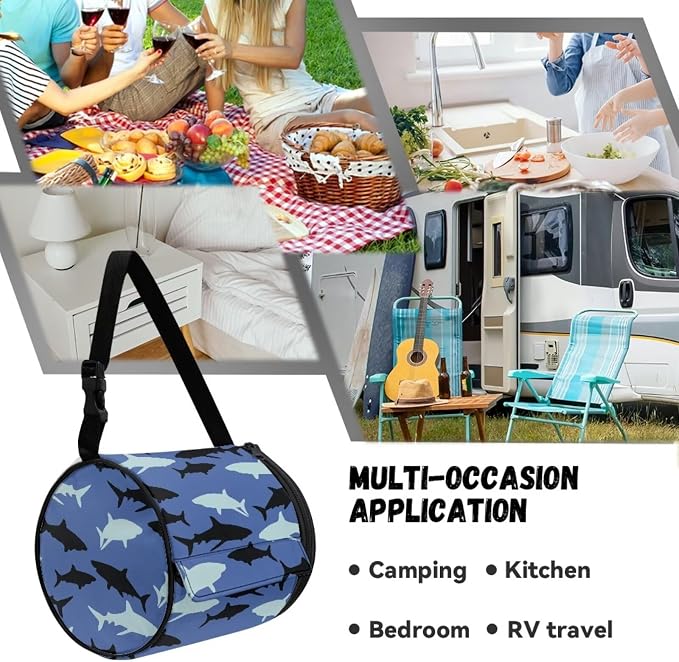 Sharks Paper Towel Holder Water Resistant Tissue Dispenser with Adjustable Strap,Versatile Cylinder Hanging Toilet Paper Roll Holder for Kitchen,Bathroom,Car Seat,Camping