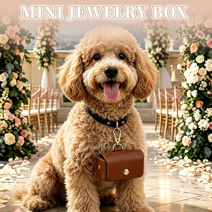 uxcell 2Pcs Dog Ring Bearer, Leather Wedding Pet Ring Pillow Jewelry Holder with Clasp Buckle Closure Portable Storage Organizer Button Closure Pouch for Wedding Engagement, Brown