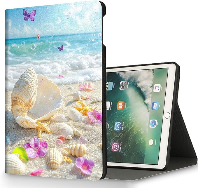 for Microsoft Surface Pro 7 Plus,Surface Pro 7/6/5/4 12.3" Tablet Case,Auto Wake/Sleep,Adjustable Stand Protective Cover - Seashell Beach