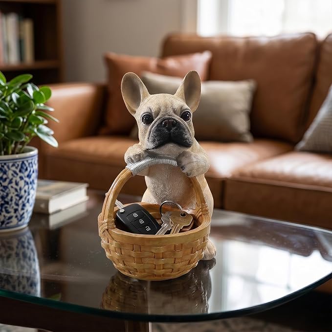 French Bulldog Key Bowl for Entryway Table - Large Capacity Decorative Key Holder Bowl - Weighted Candy Dish for Office Desk, Stable Animal Storage Basket for Home Decor
