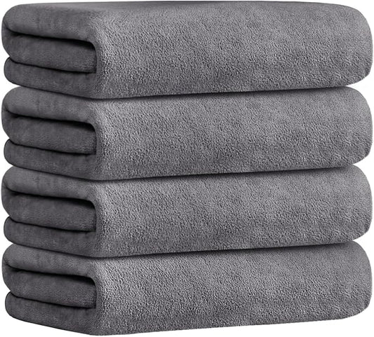 JML Bath Towels Set 4 Pack (30" x 60") - Large, Soft, Absorbent, Quick Dry Microfiber Towel for Hair Wrap, Fitness, Sports, Yoga, Swim, Pool, Grey