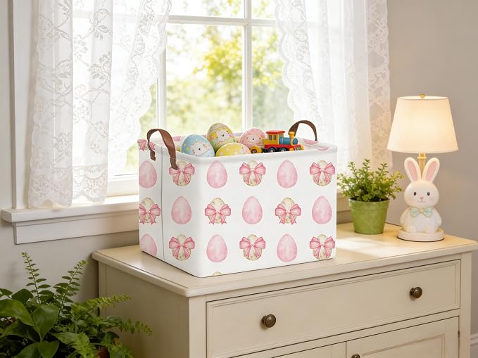 Rectangular Bow Easter basket,Easter basket empty,Storage Basket for baby Bedroom,Toy Gift Organizerm,Kids Storage Bin,Gift baskets,Easters Home Decor(Bow egg)