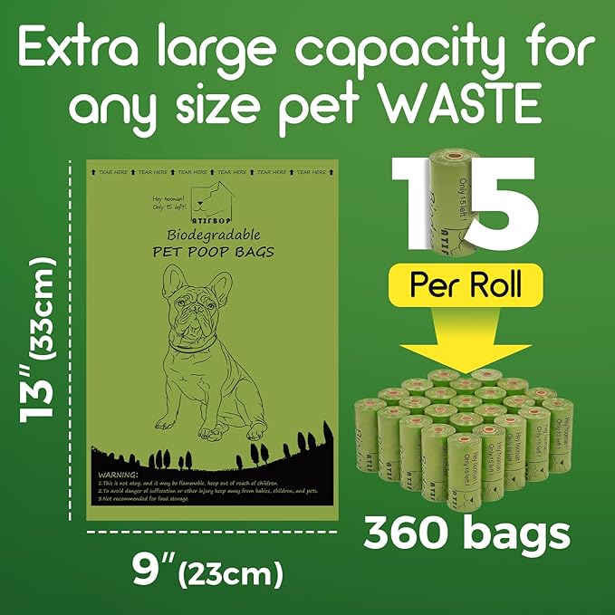 ATIFBOP Biodegradable Dog Poop Bags Rolls 360 Count Scented, Leak Proof and Extra Thick Waste Bag Refill (Scented) | Strong & Extra Thick 9×13 Inch Refill Bags for Dog Walks, Cat Litter Cleanup, Baby Diaper Disposal & Everyday Carry
