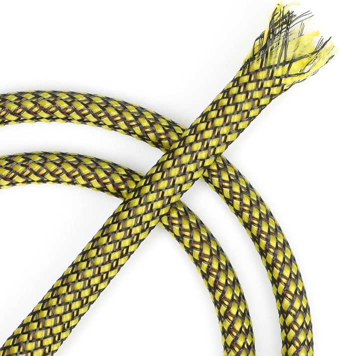 Expandable Braided Cable Sleeve, PP Yarn + PET Braided Expandable Sleeving Cable Management Protection High Density PET Wire Cover Sheath for Cables (Yellow Black, 8mm (5/16")-19ft)