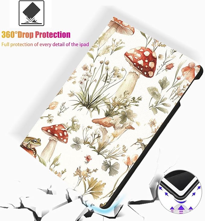 for Microsoft Surface Pro X/Pro X Plus-13 2019/2020/2021/2024 Tablet Case,Auto Wake/Sleep,Adjustable Stand Protective Cover - Watercolor Mushroom Frog