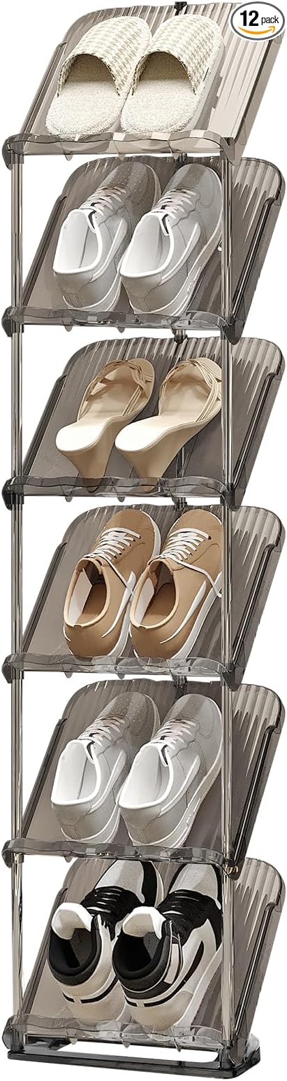YYW Transparently Narrow Shoe Rack, Vertical Shoe Rack for Entryway Corner | Small Shoe Storage Organizer, Save Space Slim Shoe Shelf for Front Door Entrance, Easy To Assemble, PET Material