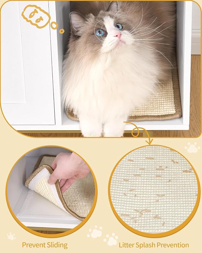 Hzuaneri Cat Litter Box Enclosure,Hidden Litter Box Furniture with Storage | Large Wooden Cabinet with Sisal Mat, Modern Cat Washroom for Living Room, Bedroom, Entryway, White and Gold CB84903A