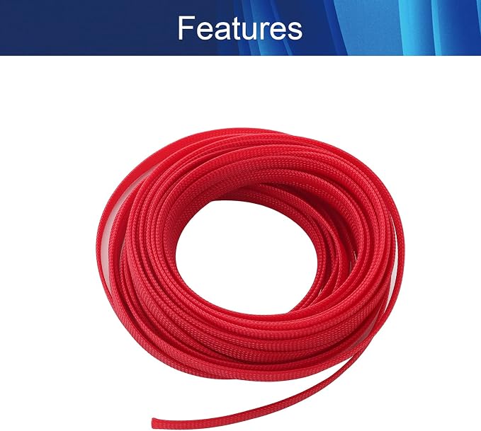 Jutagoss PET Expandable Braided Cable Sleeve, 32.8ft - 3/8 inch Red Cable Management Sleeve, Wire Loom Tube Cord Protector for USB Cable, Power Cord, Audio Video and More, 1Pc