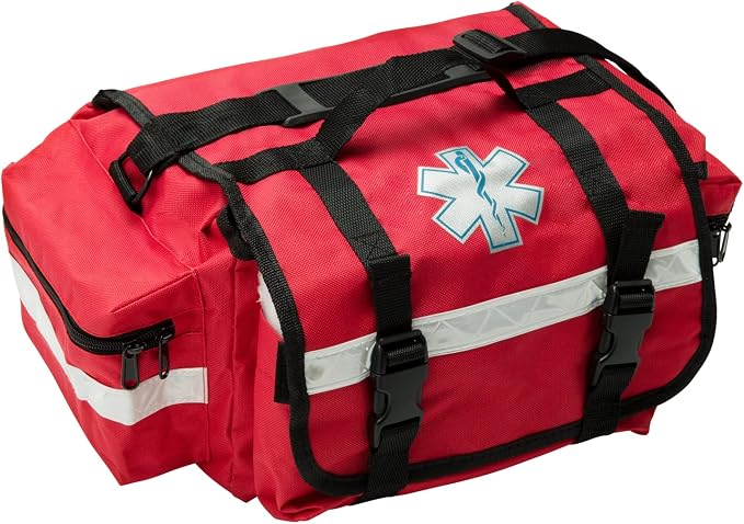 NOVAMEDIC NM-RO63P Professional First Responder Bag, 17” x 9” x 7” Empty EMT Trauma Kit Carrier with Removable Dividers, Reflective Strips, Water-Resistant Base for Emergency Medical Supplies (Red)
