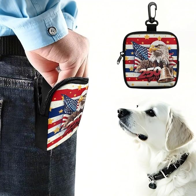 Dog Treat Pouch for Pet Walking and Training Pouch Small Fanny Zipper Design Portable Snack Dispenser Kit for Outdoor Use American Eagle 250th Anniversary