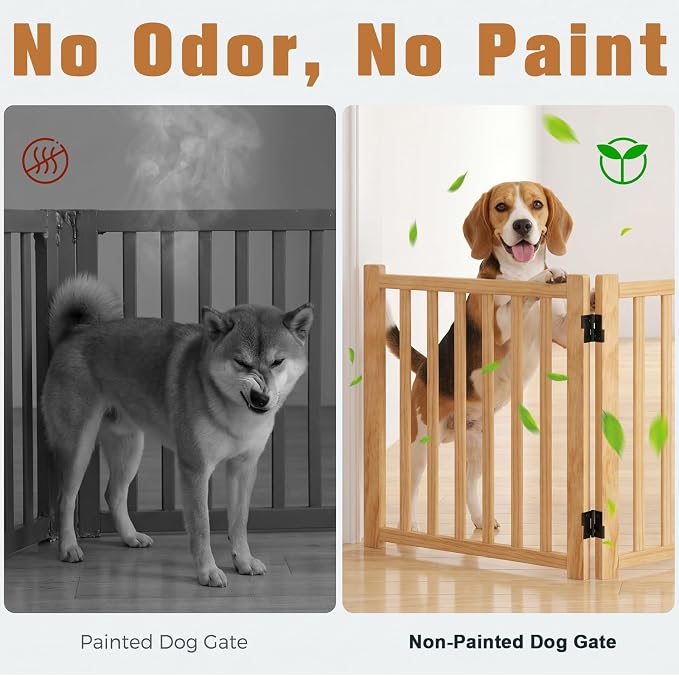 YOCAN Non-Painted Wooden Freestanding Dog Gates - 4 Panel H:16.9" | Pet Gate for The House,Doorways, Stairs,Wood Dog Fences Indoor Pet Gate,Step Over Fence