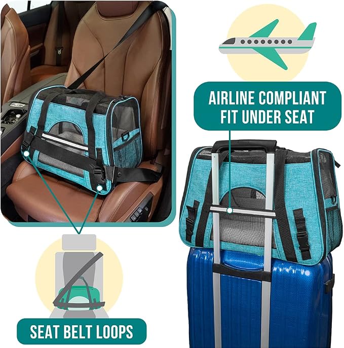 PetAmi Airline Approved Pet Carrier for Cats Small Dogs, Small Heather Blue | Soft Sided TSA Travel Bag, Sherpa Bed, Breathable Mesh Ventilation, Collapsible Bowl, Fits Under Seat, Up to 18 lbs