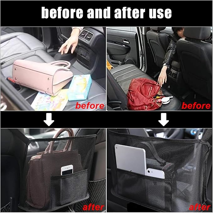 GLSOWEE Handbag Holder for Auto, Net Pocket Purse Holder Between Front Seats Car Storage Organizer, Universal Accessory for Women and Men, Pet/Kids Car Barrier (Black)