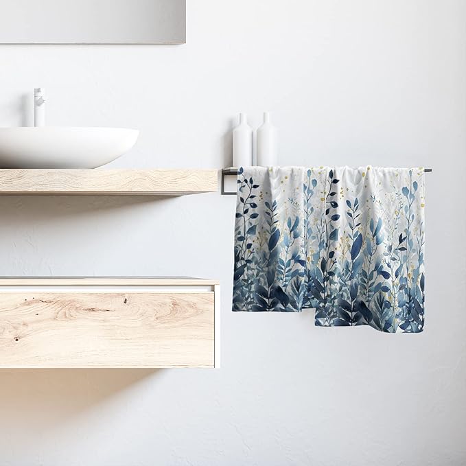 Giwawa Blue Leaves Hand Towels Botanical Leaf Decorative Fingertip Face Towels Set of 2 Soft Absorbent Dish Towels for Hotel Kitchen Bathroom