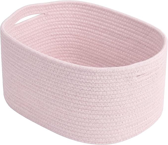 ECDYQXVU 15x10x9 Inch Woven Cotton Rope Storage Basket, 1 Pack | Foldable Design, Built-in Handles, Space-saving Organizer for Living Room, Bedroom, Laundry, Shelves, Clothes, Towels