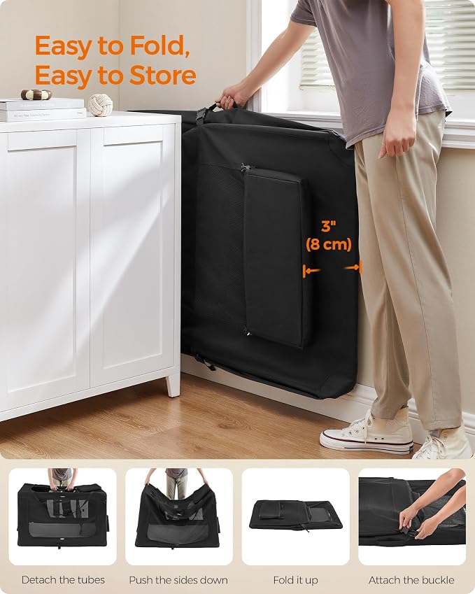 Feandrea Collapsible Soft Dog Crate, Portable Travel, 48 Inches | Dog Carrier Kennel with Safety Zippers for Living Room, Car, Travelling, Black UPDC12H