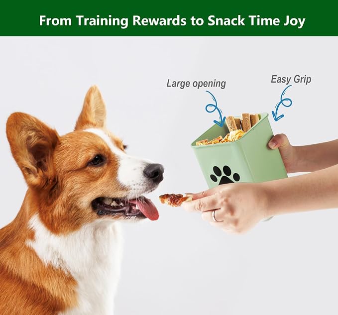 Set of 3 Metal Dog Treat Jars,60oz Airtight Dog Treat Container with Bamboo Lids,Cat Treat Canister,Puppy Cookie Container for Kitchen Counter,Coated Galvanized Steel-Green