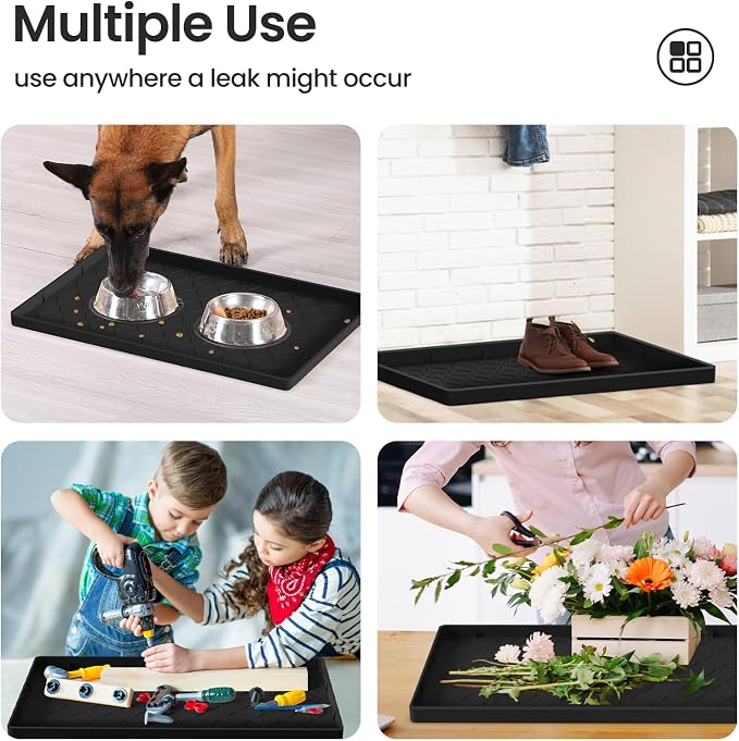 Mateeylife Under Sink Mat Kitchen Waterproof，Silicone Sink Tray 28"X19" | Under Sink Organizer Cabinet Shelf Protective Liner, Multi-use Silicone Mat for Boot Tray & Litter Mat, Black
