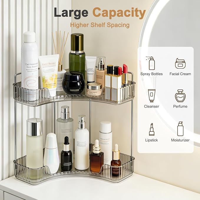 Corner Bathroom Counter Organizer, Vanity Organizer - Countertop Corner Shelf for Makeup Storage,Spice Racks for Kitchen Corner (Gray, 2-Tier)