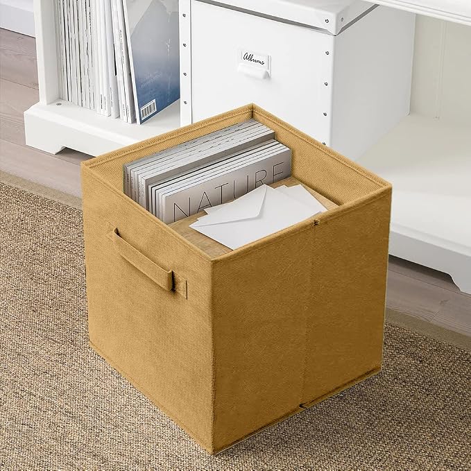 PowerKing Collapsible Storage Cubes, Farbic Storage Bins, Khaki, 2 Pack | Sturdy, Lightweight, Easy Pull Handle, Closet & Shelf Organizer, Clothes and Toys Storage, 10.5'' x 11'' x 10.5''