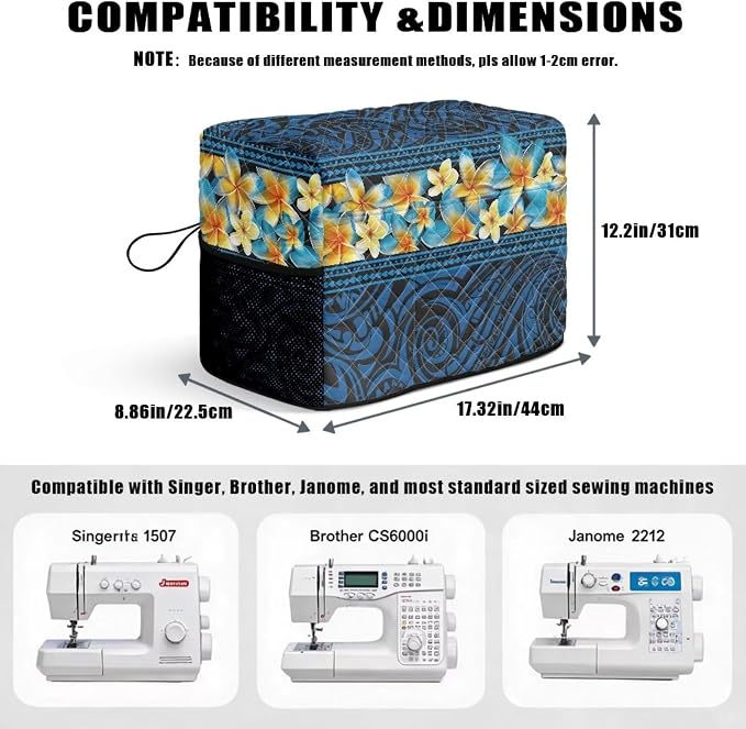 Sewing Machine Cover Polyester Febric Tribal Tattoo Plumeria Print | Dust Pet Hair Protection,Quilting Design,Fits Standard Singer,Brother Janome Machines,Protecting Decorating Your Sewing Space