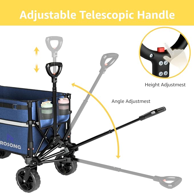 ROSONG Collapsible Wagon Cart with Wheels Foldable - Folding Utility Heavy Duty Wagons Carts for Grocery Sports Garden Shopping Camping Wheelbarrows (Navy Blue, 120L)