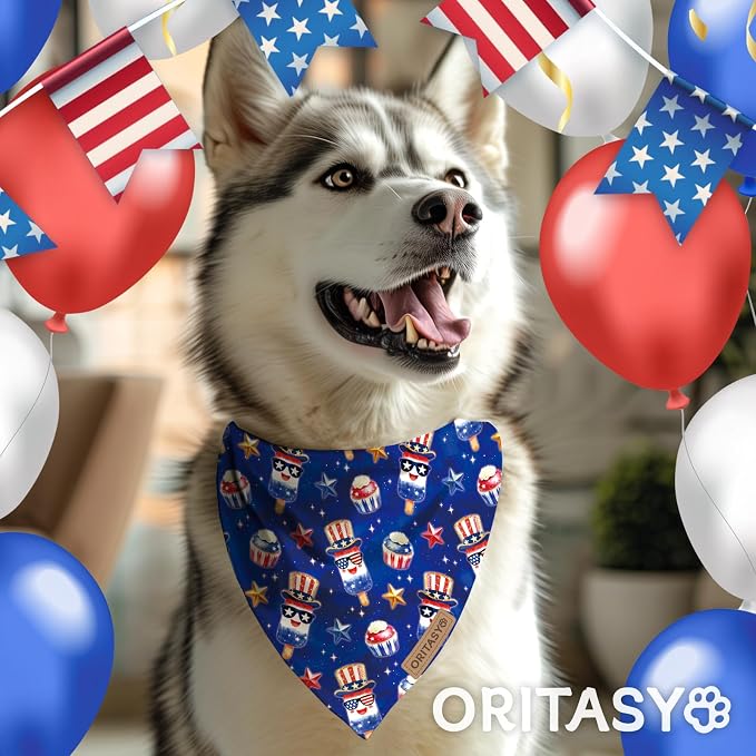 US Flag 4th of July Dog Bandanas, 2-Pack Triangle Reversible Pet Scarves, Premium Fabric, Bandana for All Boys Girls Dogs (X-Large, 26-Style 2)