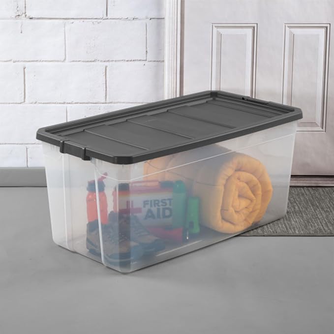 Sterilite Modular Stacker Box with Latching Lid, 200 Quart, 3-Pack | Clear Plastic Storage Bins - Stackable Organizing Container Boxes for Closet, Bathroom, and Office