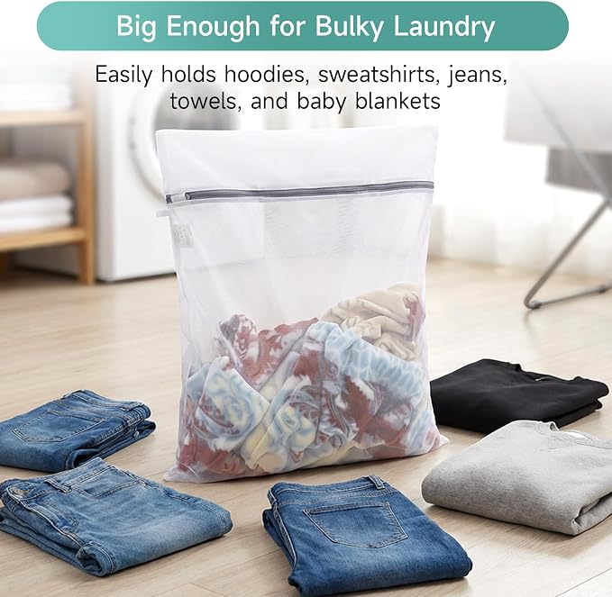 GOGOODA XL Mesh Laundry Bags, 4-Pack Large Wash Bags with Auto-Lock Zipper | for Sweaters & Delicates, Fine Mesh for Washing Machine