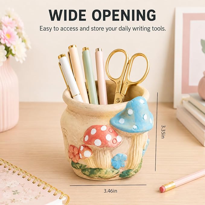 Ceramic Mushroom Shaped Pen Pencil Holder for Desk Decoration Accessories Mushroomb Decor Makeup Brush Pen Cups Office School Ideal Gifts for Women, Mom or Birthdays