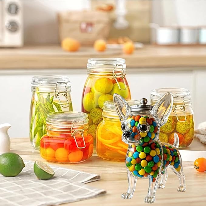 Chihuahua Candy Jar,Cute Airtight Dog Snack Container for Cookies, Clear Airtight Decorative Food Storage Container, Cookies, Candies, Coffee Pods,Pet Lovers Gifts (Chihuahua style)