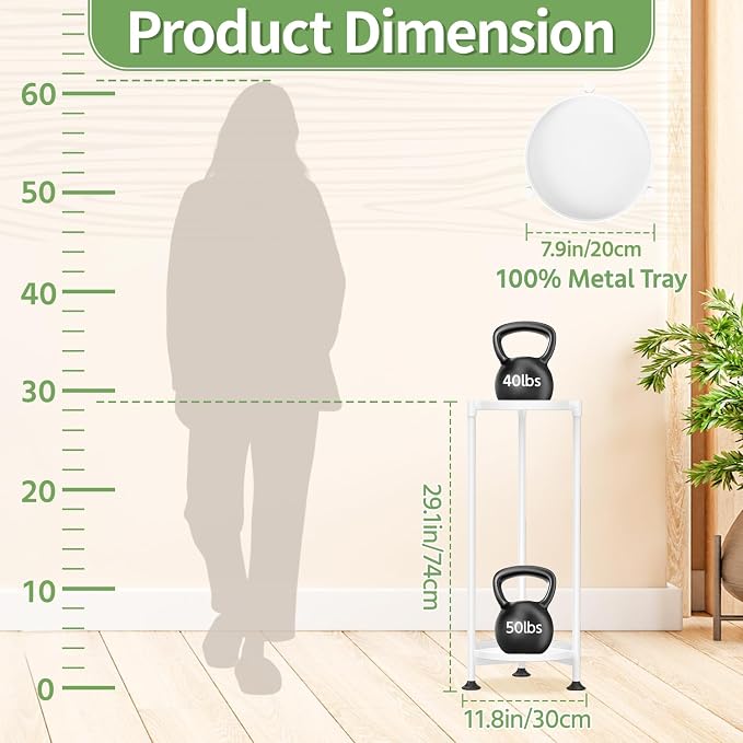 KMOTASUO 2 Tier Metal Plant Stand Tall for Indoor Outdoor Corner, White | Heavy Duty Flower Holder Rack, Modern Vertical Iron Shelf for Patio Bathroom Office Garden