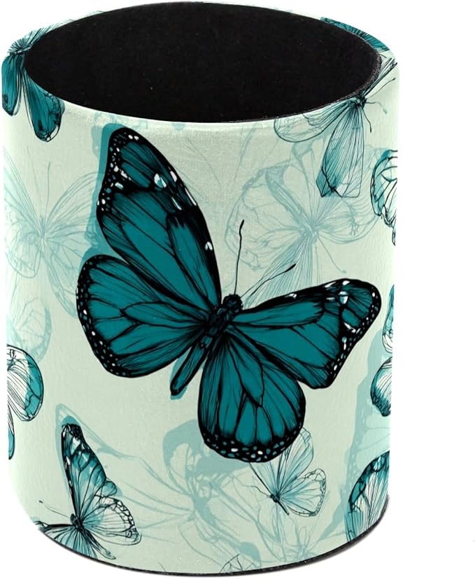 Green Butterflies Pen Holder, Pencil Cup Marker Brush Holder Desk Storage Case, Desktop Organizer for School Office Home Supplies