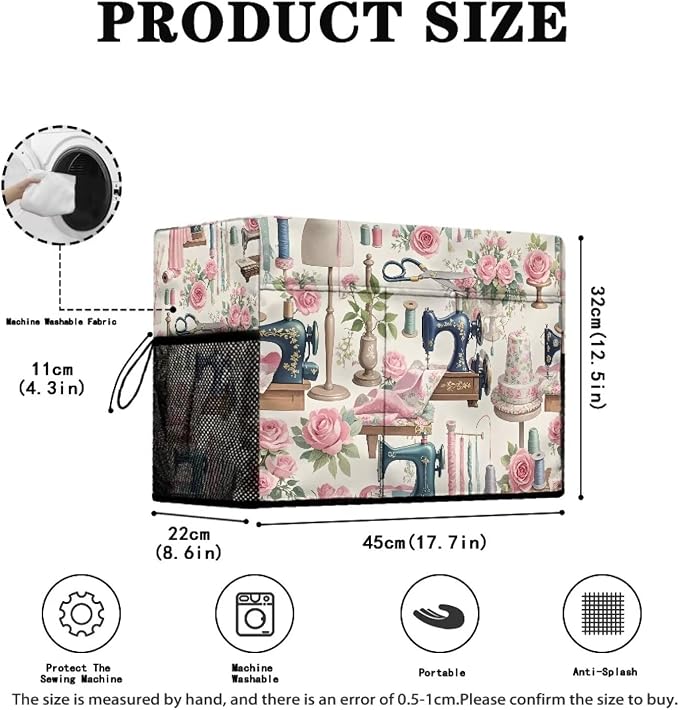 Elegant Sewing Element Sewing Machine Cover,Protective Cover with Side Handle and Sewing Essentials Pockets,Dust & Pet Hair Protection,Fits Standard Singer & Brother Machine