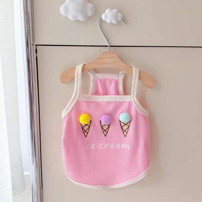 Spring & Summer Pet Clothes Tank Top - Ice Cream Pattern Breathable Tank top for Dogs & Cats, Cool Sleeveless Shirt for Teddy, Bichon & Small Breeds
