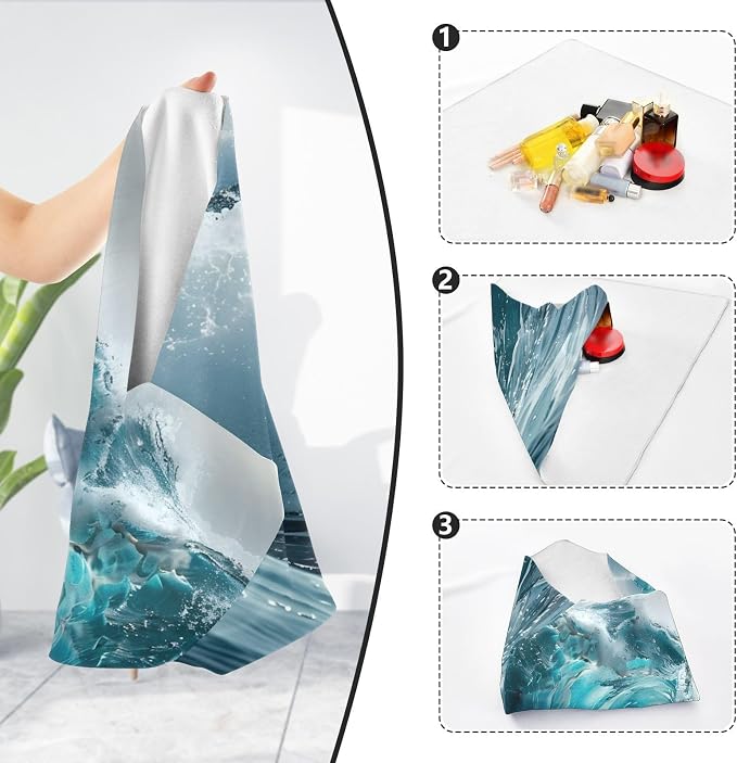 JIPONI Ocean Wave Makeup Bag, Self-Adhesive Magic Wrap Cloth, Portable Cosmetic Organizer, Camera Lens Protector, Travel Storage for Beauty Essentials, 17.7"x17.7"