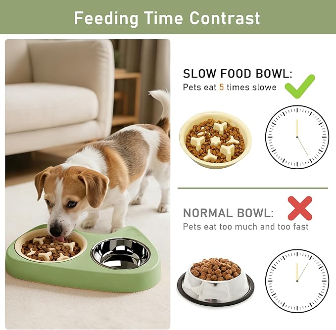 4 in 1 Slow Feeder Dog Bowls, Anti-Choking Dog Bowl Set with Non-Slip Silicone Mat, Slow Feeder Bowl, Stainless Steel Water Bowl, Standard Bowl for Small Medium Dogs Cats Puppies