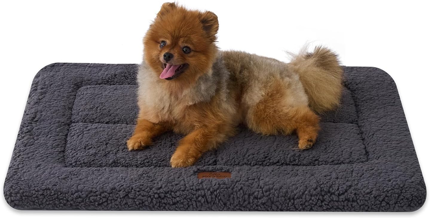 Joydeco Low Profile Dog Crate Mat Reversible Bed Pad, Washable Dog Pad Mat with Ultra Soft Fleece, Compact Design Kennel Beds Mats for Medium Small Pets, 29" x 21" Dark Gray