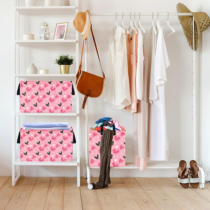Kid Clothes Storage Basket Gift Shelf Basket Toy Storage Bin, Nursery Basket Organizer Box for With Handles for Room Deco Heart Valentine's Basket